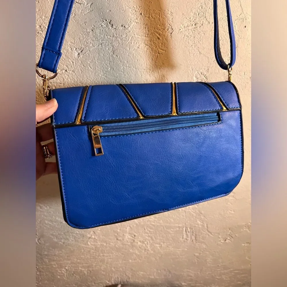Yoki Blue and Gold Geometric Crossbody Bag